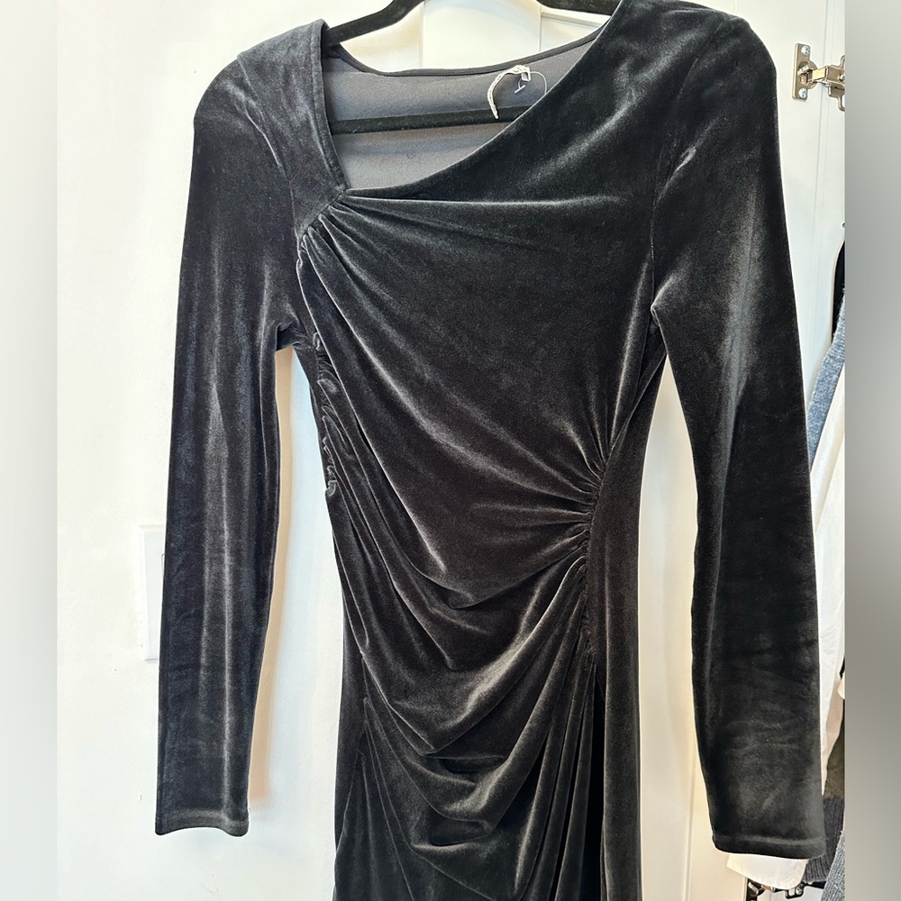 Long-sleeve Asymmetrical Velvet Mini Dress